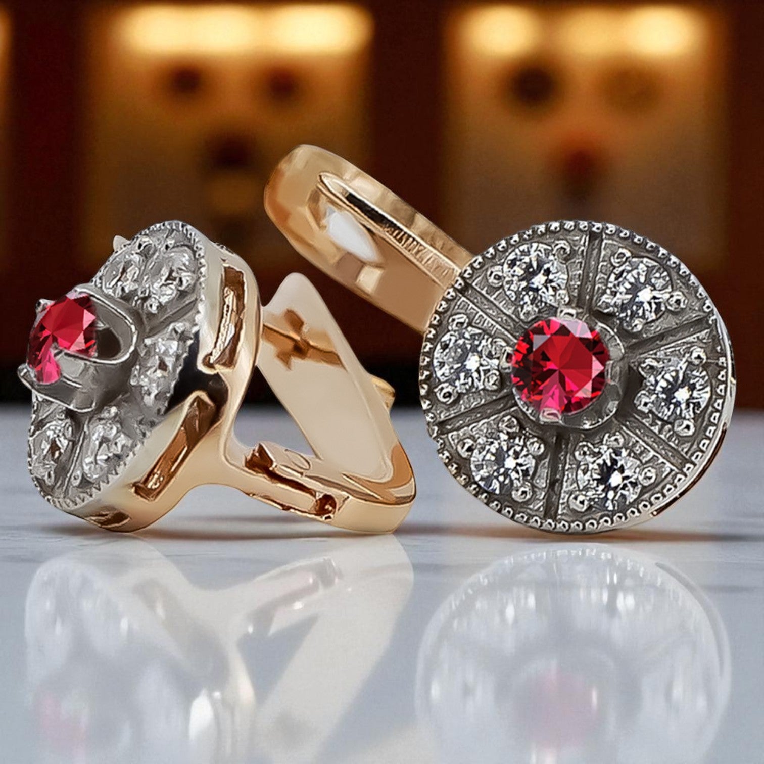 Vintage rose pink 14k 585 gold ruby earrings vec161rw Vintage vec161rw-rb