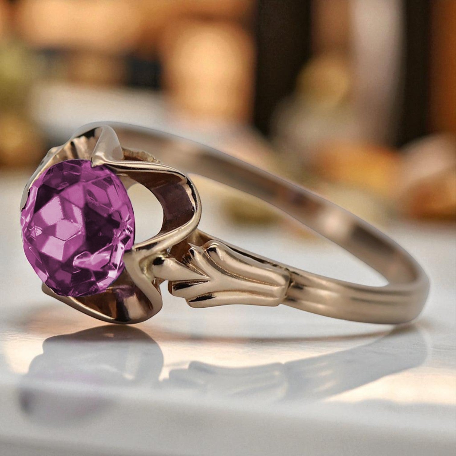 Vintage rose pink 14k gold 585 Amethyst ring vrc023 Vintage
