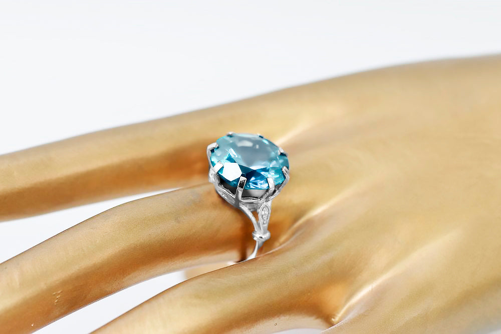Ring Vintage Jewlery Aquamarine Sterling silver 925 vrc073s vrc073s-aq