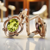 Vintage rose pink 14k 585 gold peridot earrings vec033 Russian Soviet style