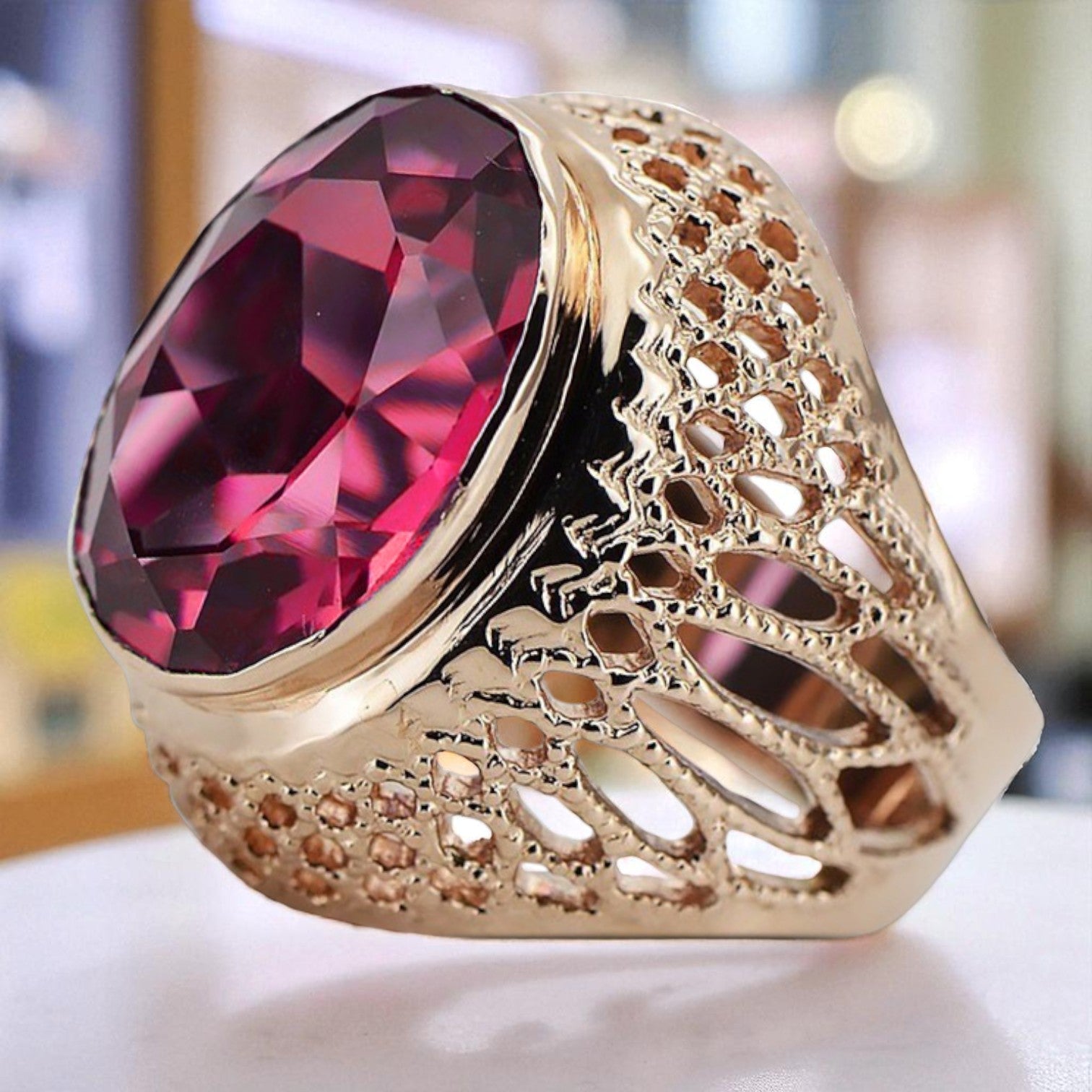 Silver 925 Rose Gold Plated Ruby Ring vrc089rp Vintage vrc089rp-rb