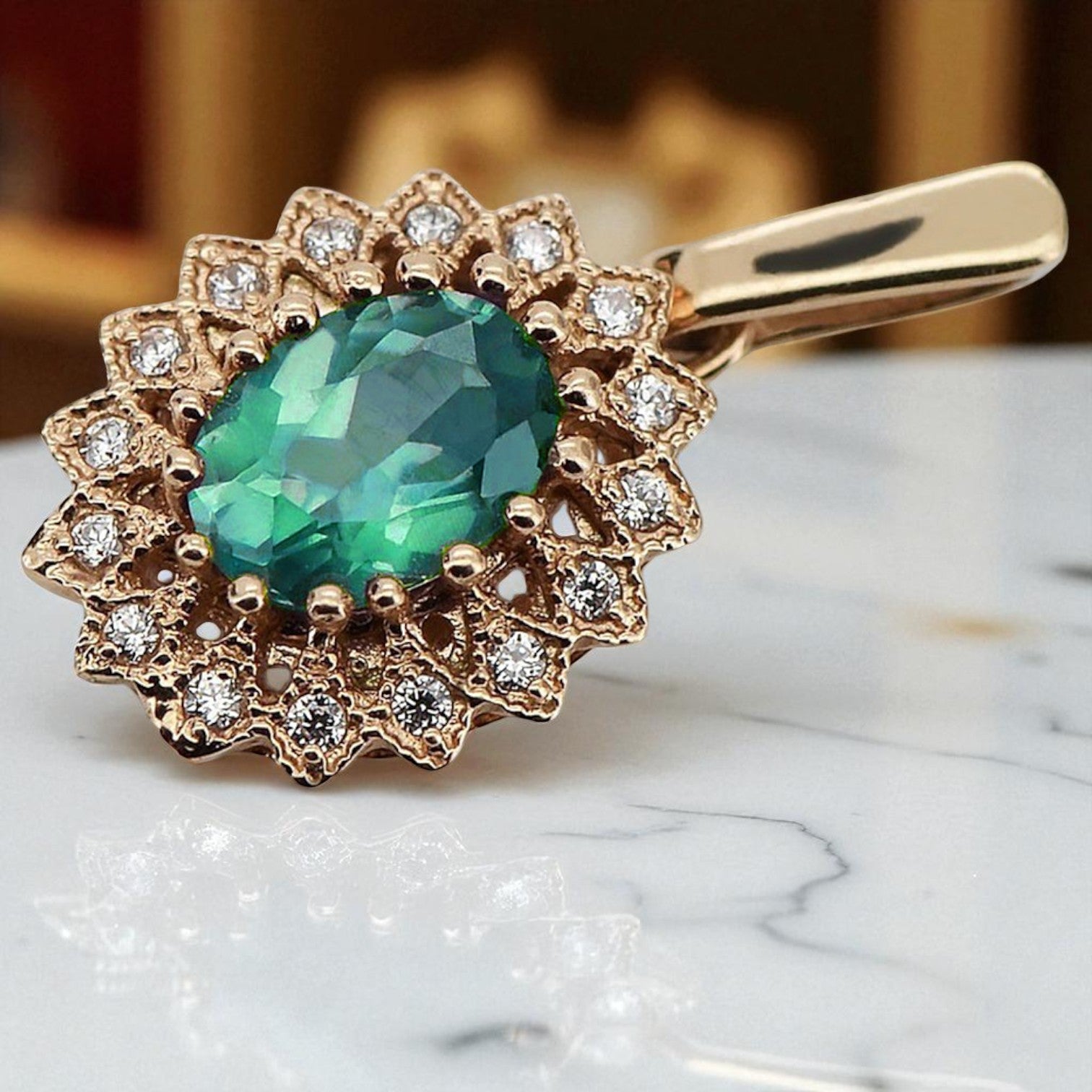 Vintage rose pink 14k 585 gold emerald pendant vpc018 Vintage