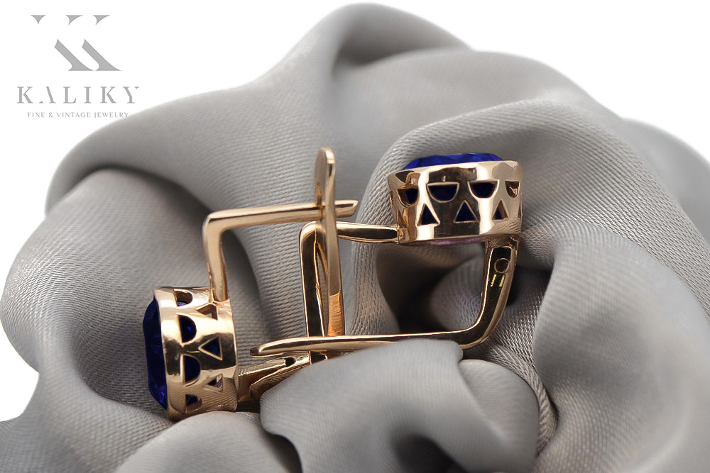 Vintage rose pink 14k 585 gold Sapphire earrings vec107