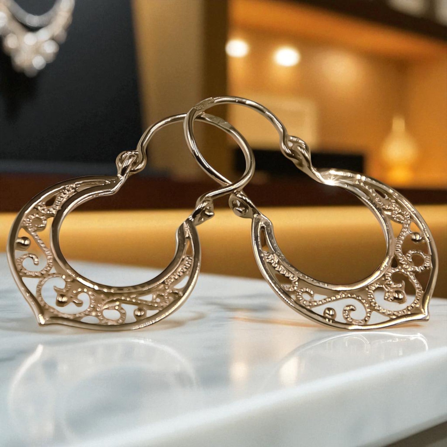 Vintage rose pink 14k 585 gold  Vintage Gipsy earrings ven075