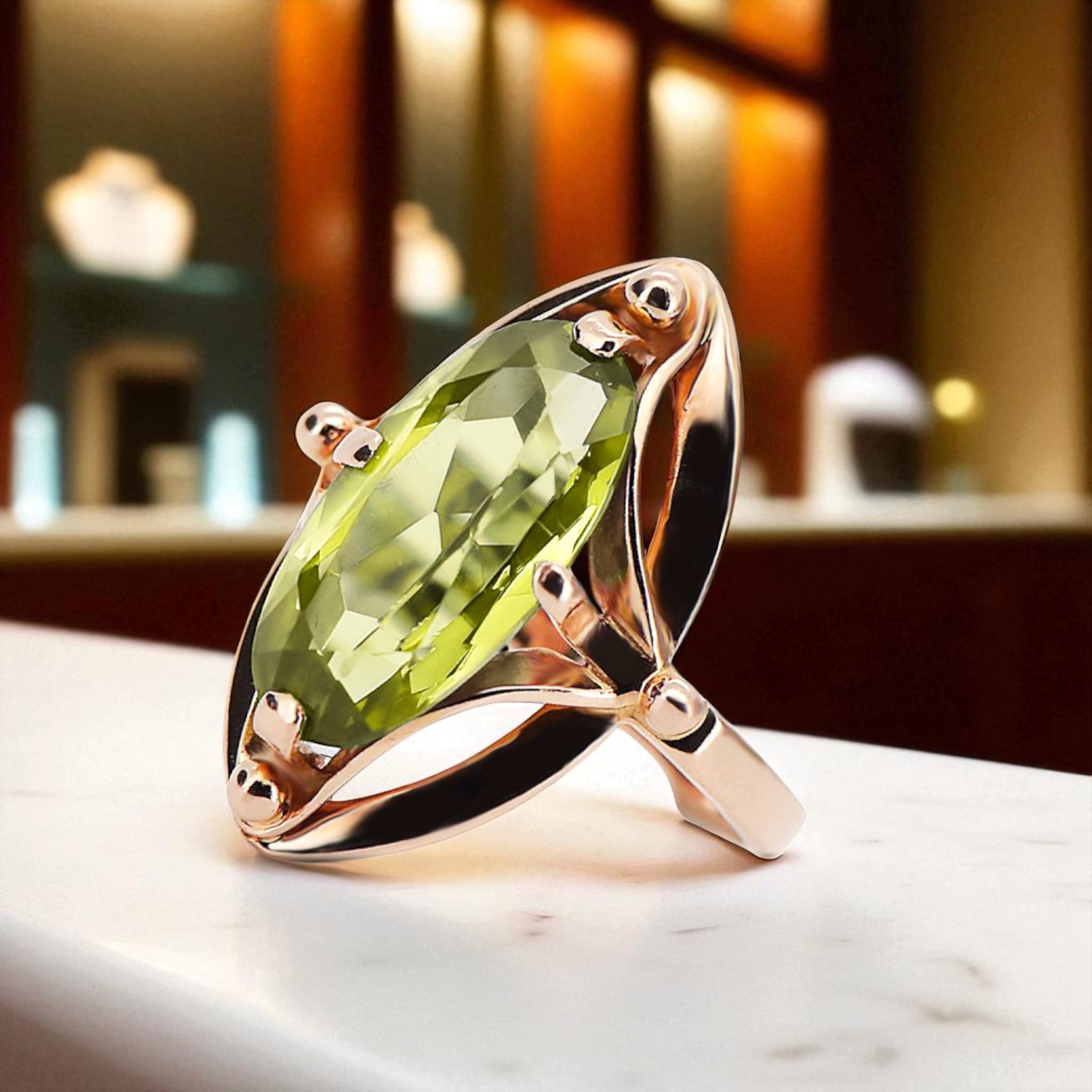 Ring Yellow Peridot Original Vintage 14K Rose Gold Vintage craft vrc047r
