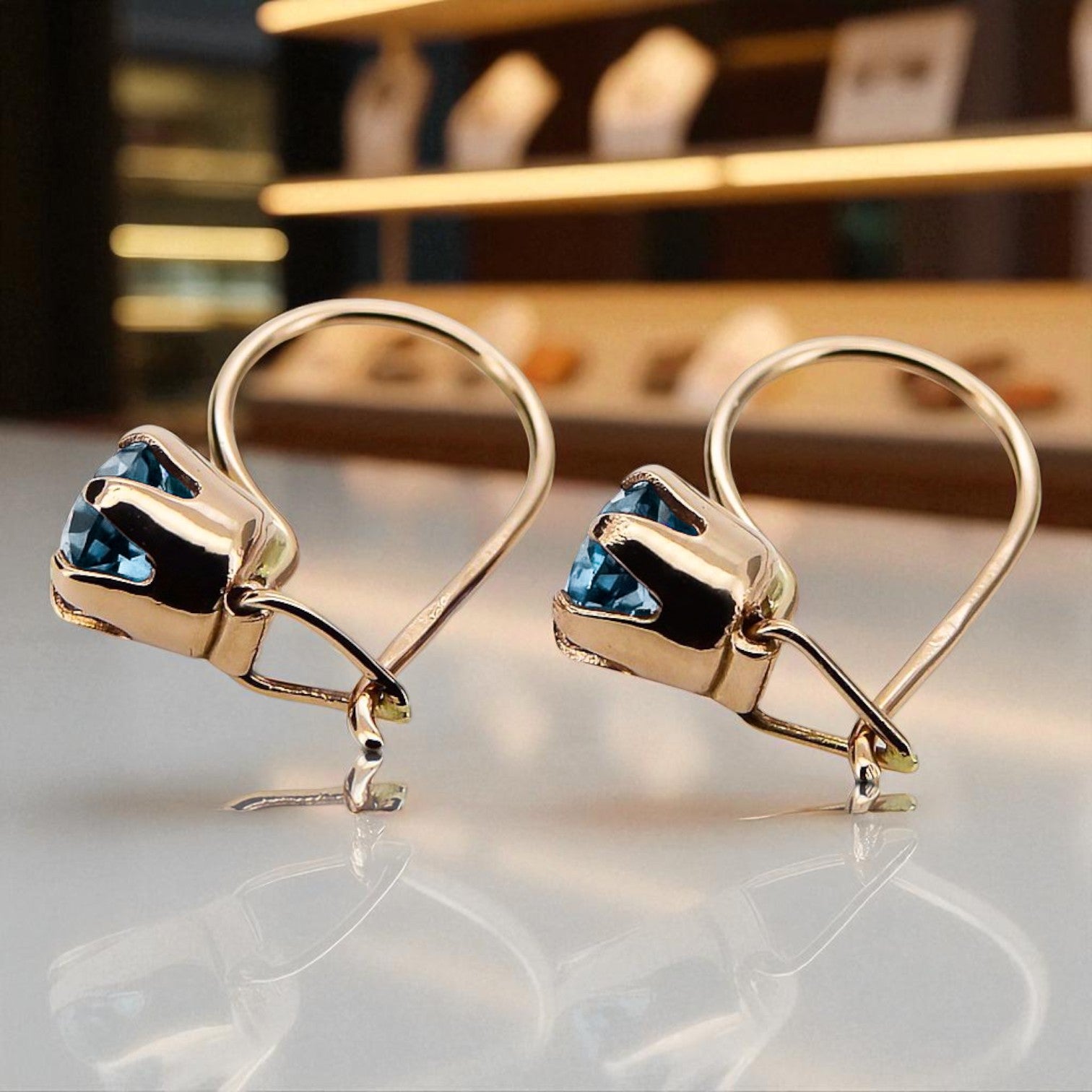 Vintage style Earrings Aquamarine Original Vintage 14K Rose Gold vec056r