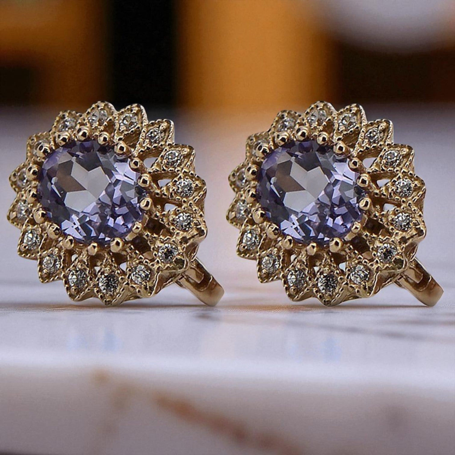 Vintage rose pink 14k 585 gold alexandrite earrings vec125 Vintage vec125r-ax