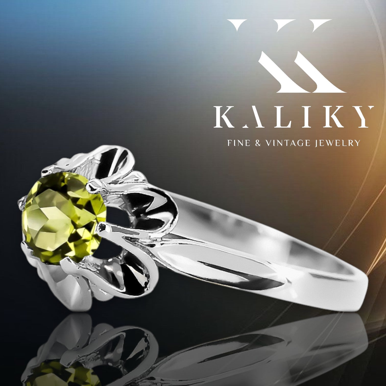 Ring Vintage craft Yellow Peridot Sterling silver 925 vrc004s