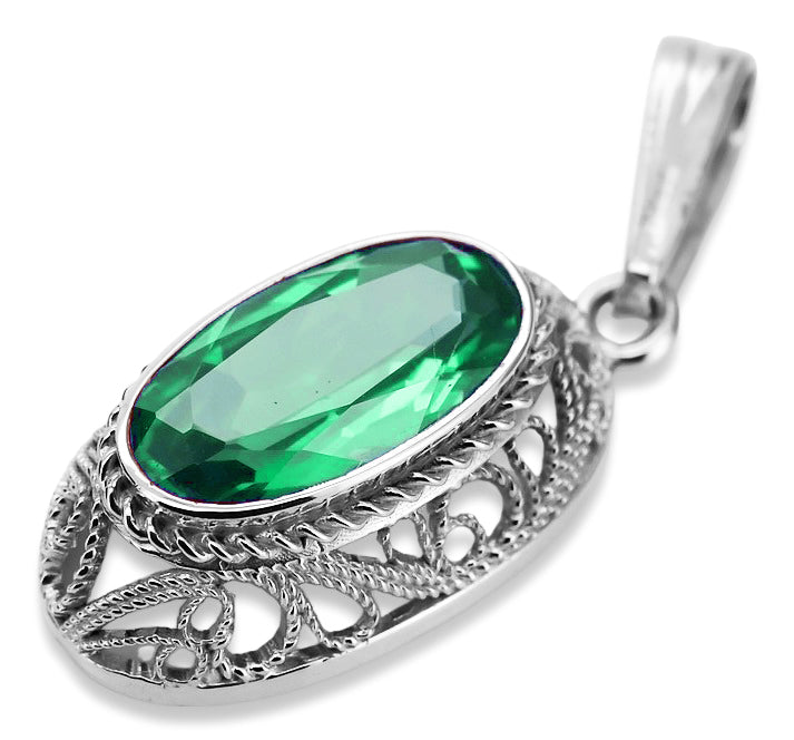 Soviet silver 925 pendant with emerald vpc014s Vintage vpc014s-em