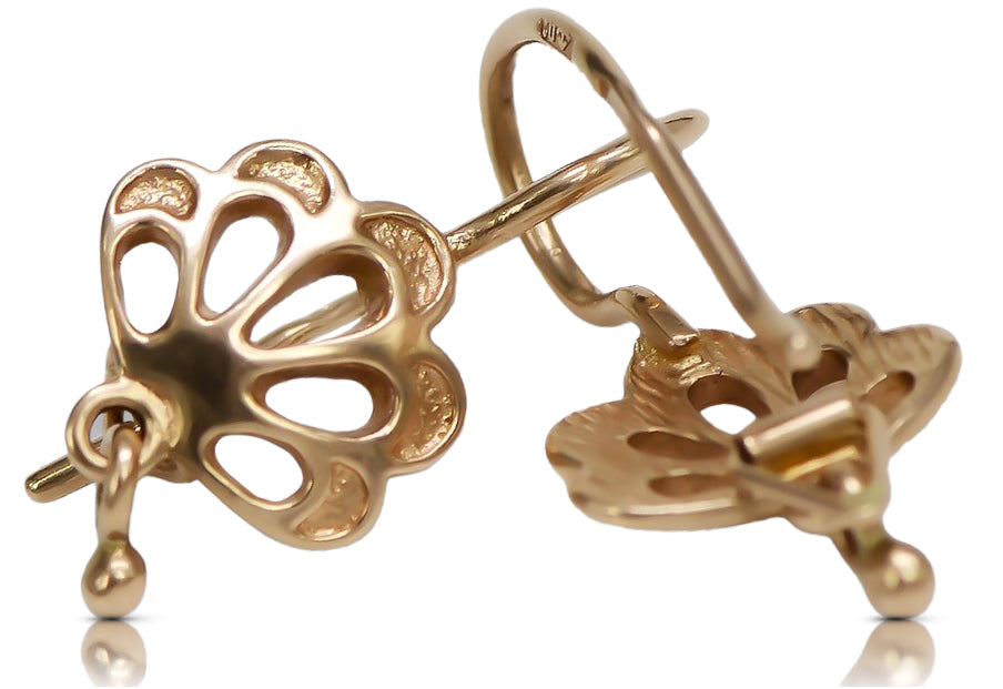 Vintage rose pink 14k 585 gold Vintage leaf earrings ven136