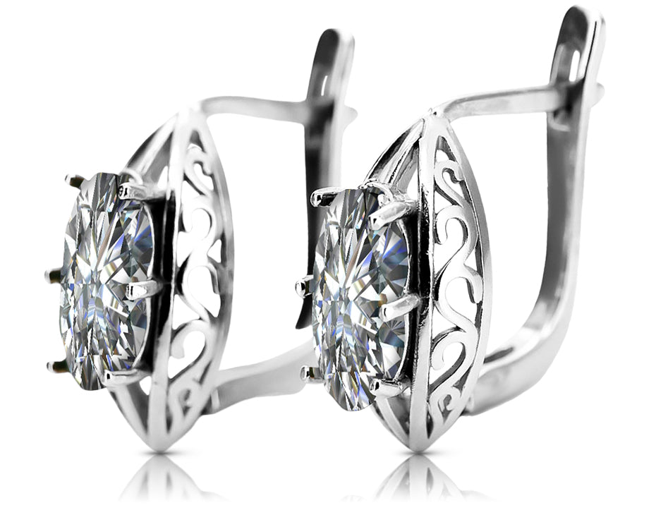 Vintage 925 Silver zircon earrings vec141s Russian Soviet style vec141s-zi