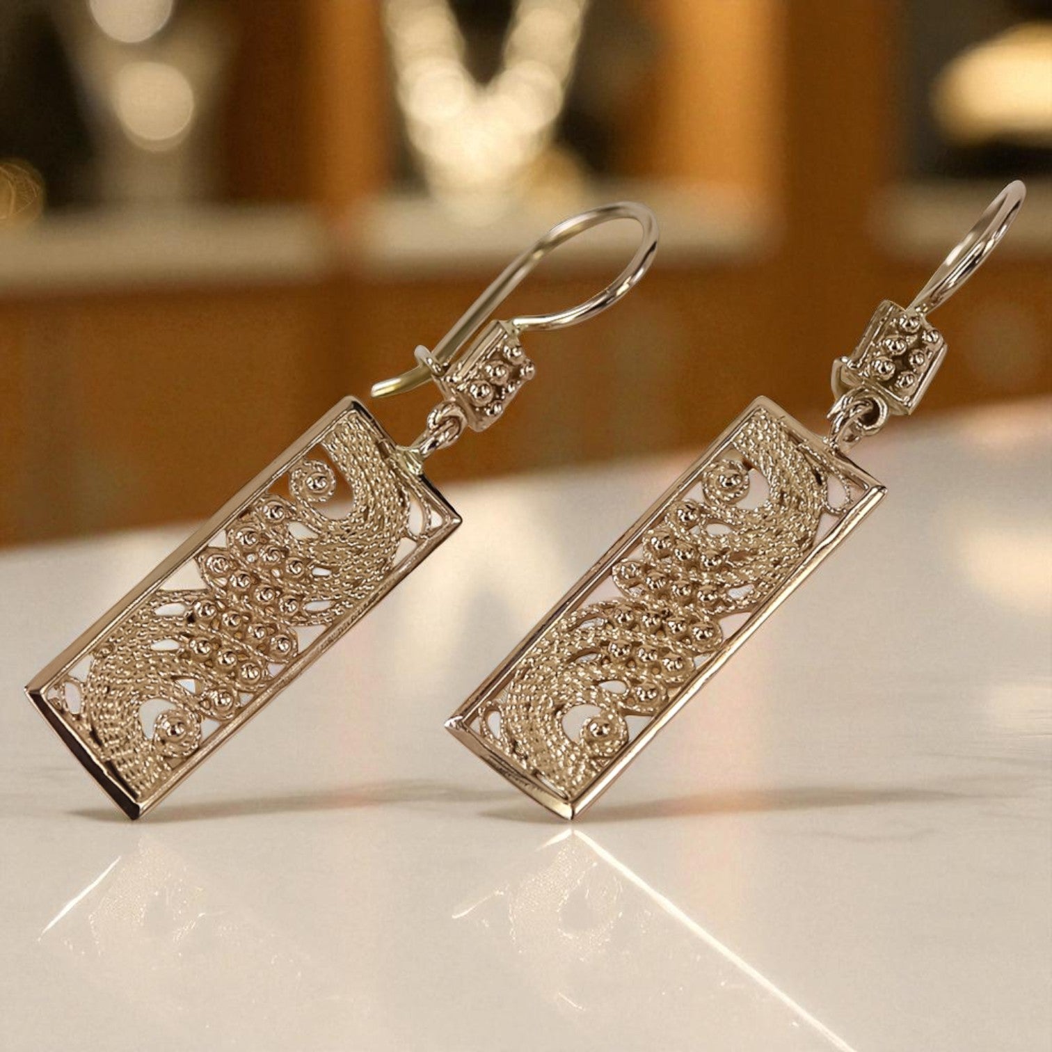 Vintage rose pink 14k 585 gold Vintage Hanging earrings ven171