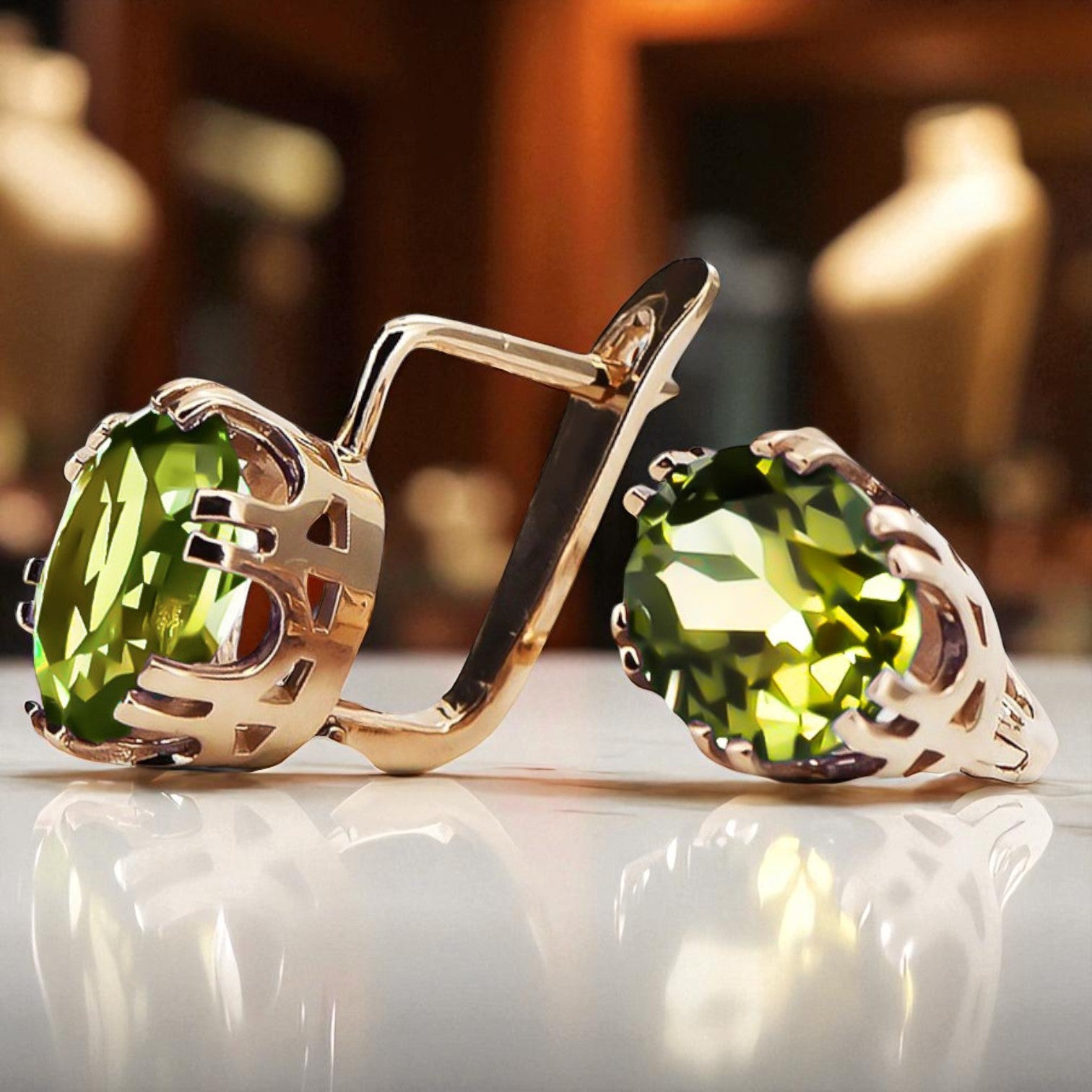 Earrings Vintage craft Yellow Peridot Original Vintage 14K Rose Gold vec016r