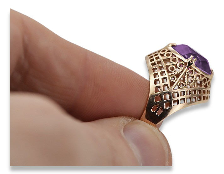 Vintage rose pink 14k gold 585 Alexandrytem ring vrc030 Vintage