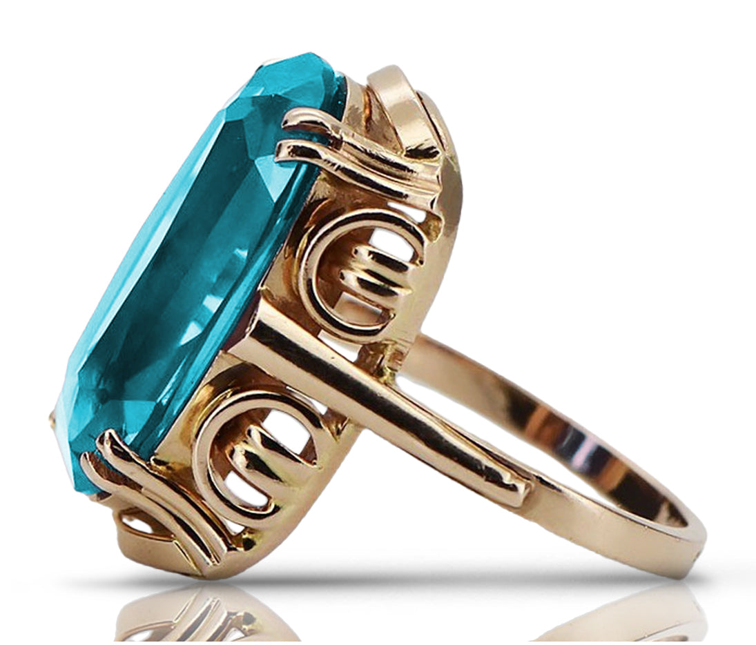 Vintage rose pink 14k gold 585 Aquamarine ring vrc038 Vintage