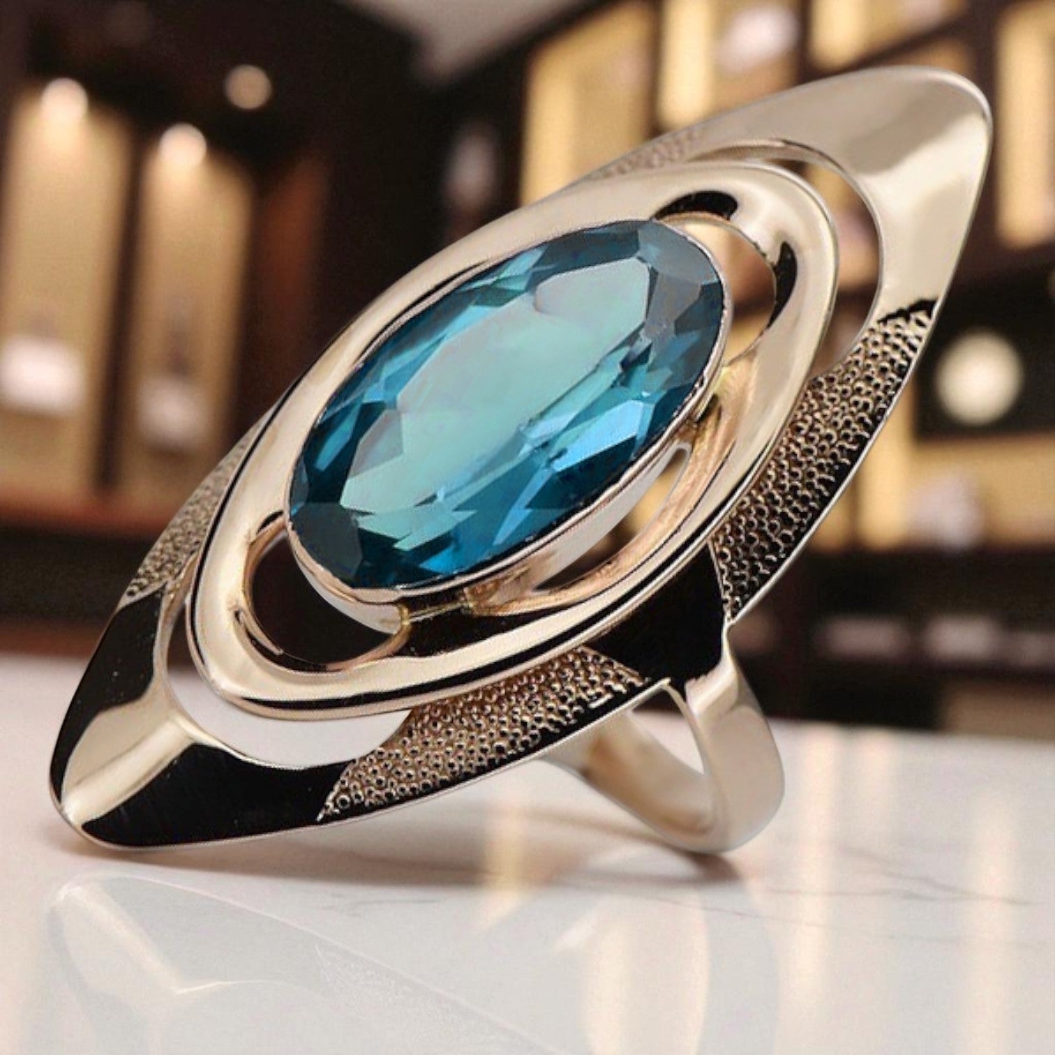 Vintage Rose 14k Gold 585 Aquamarine Ring vrc189 Vintage