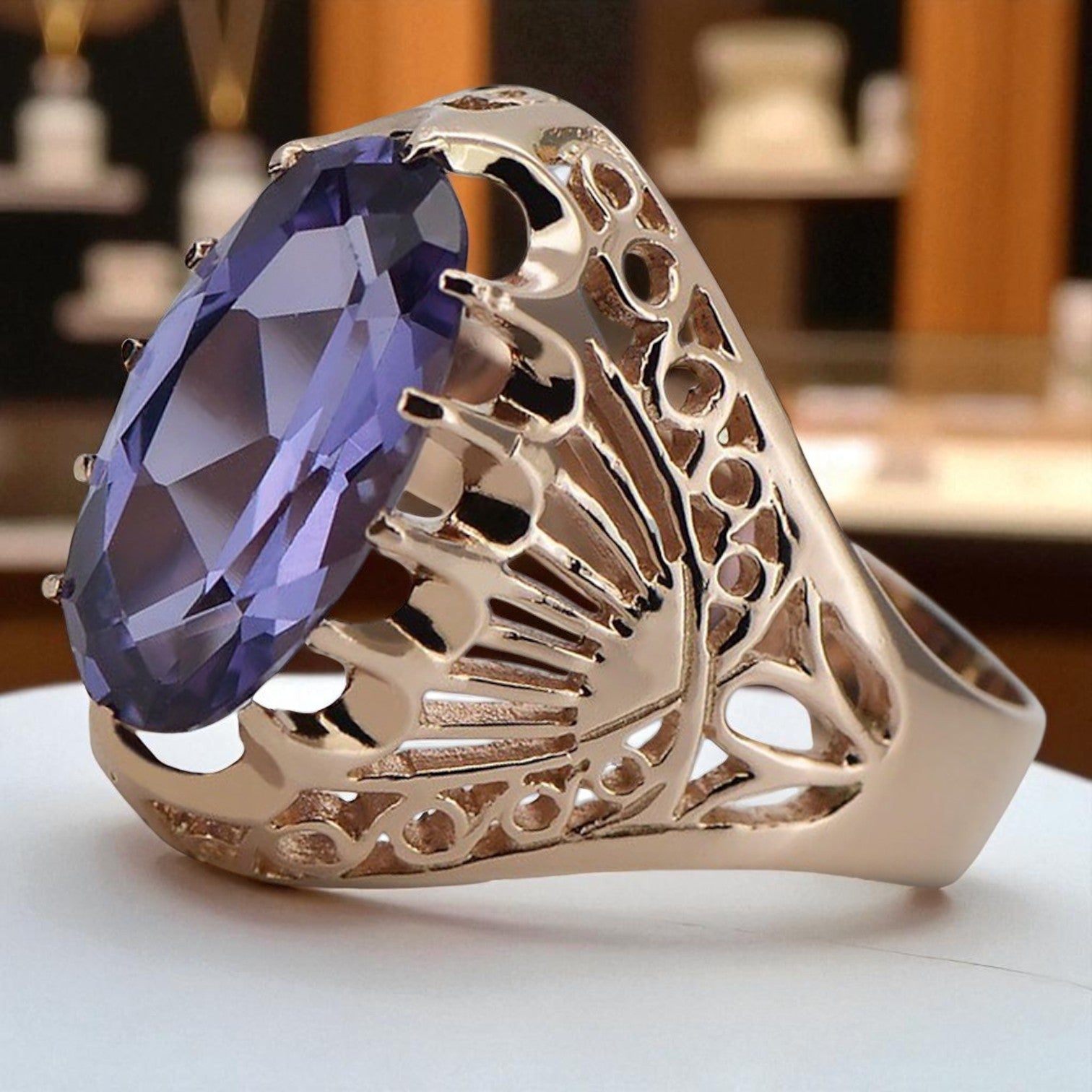 Vintage rose pink 14k gold 585 Alexandrite ring vrc020 Vintage