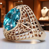 Vintage rose pink 14k gold 585 Aquamarine ring vrc030 Vintage