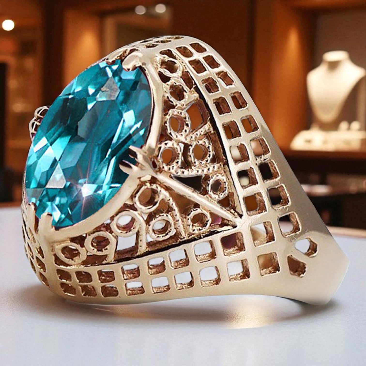 Vintage rose pink 14k gold 585 Aquamarine ring vrc030 Vintage