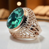 Silver 925 Rose Gold Plated Emerald Ring vrc089rp Vintage vrc089rp-em