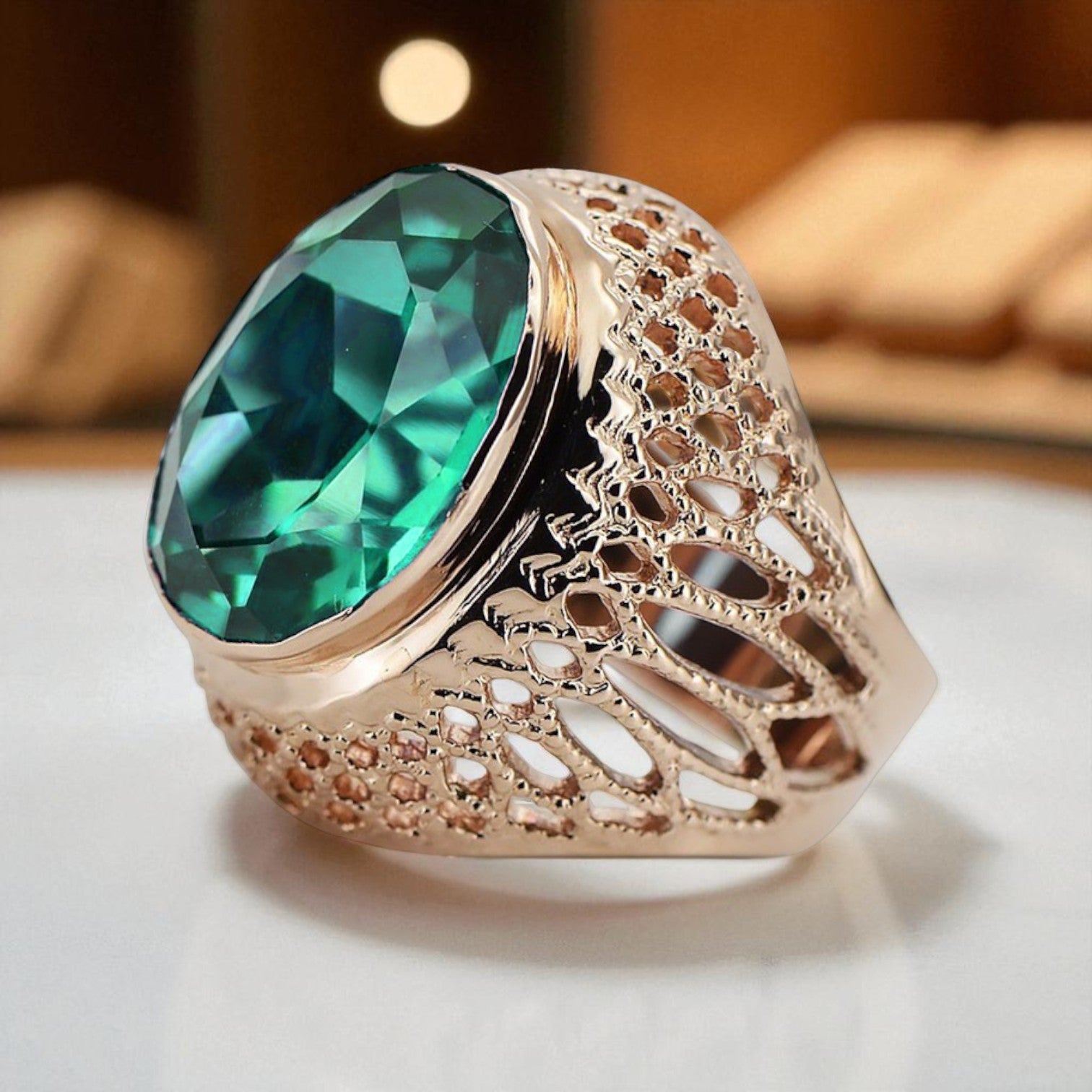 Silver 925 Rose Gold Plated Emerald Ring vrc089rp Vintage vrc089rp-em