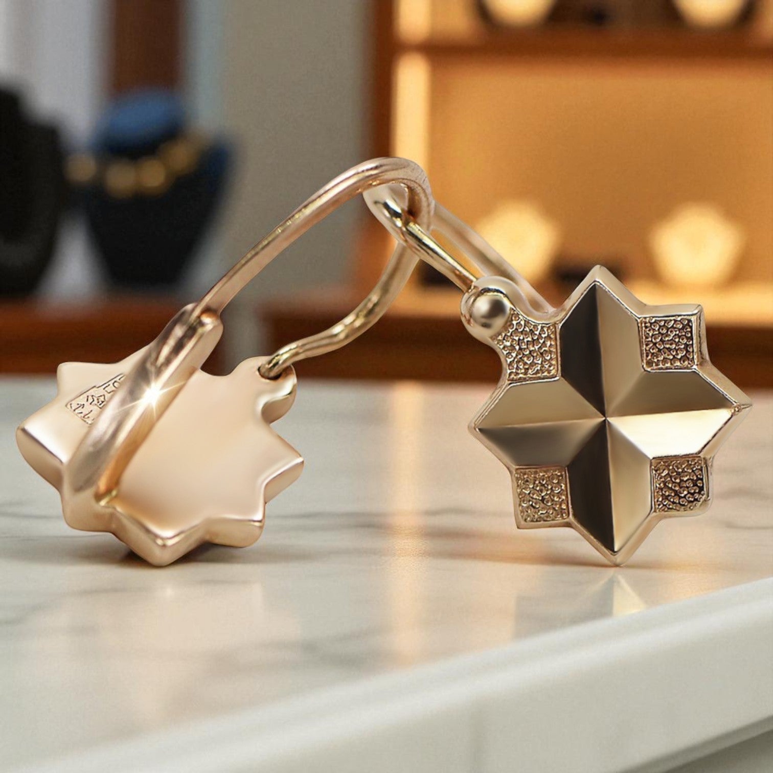 Vintage rose pink 14k 585 gold Vintage leaf earrings ven058