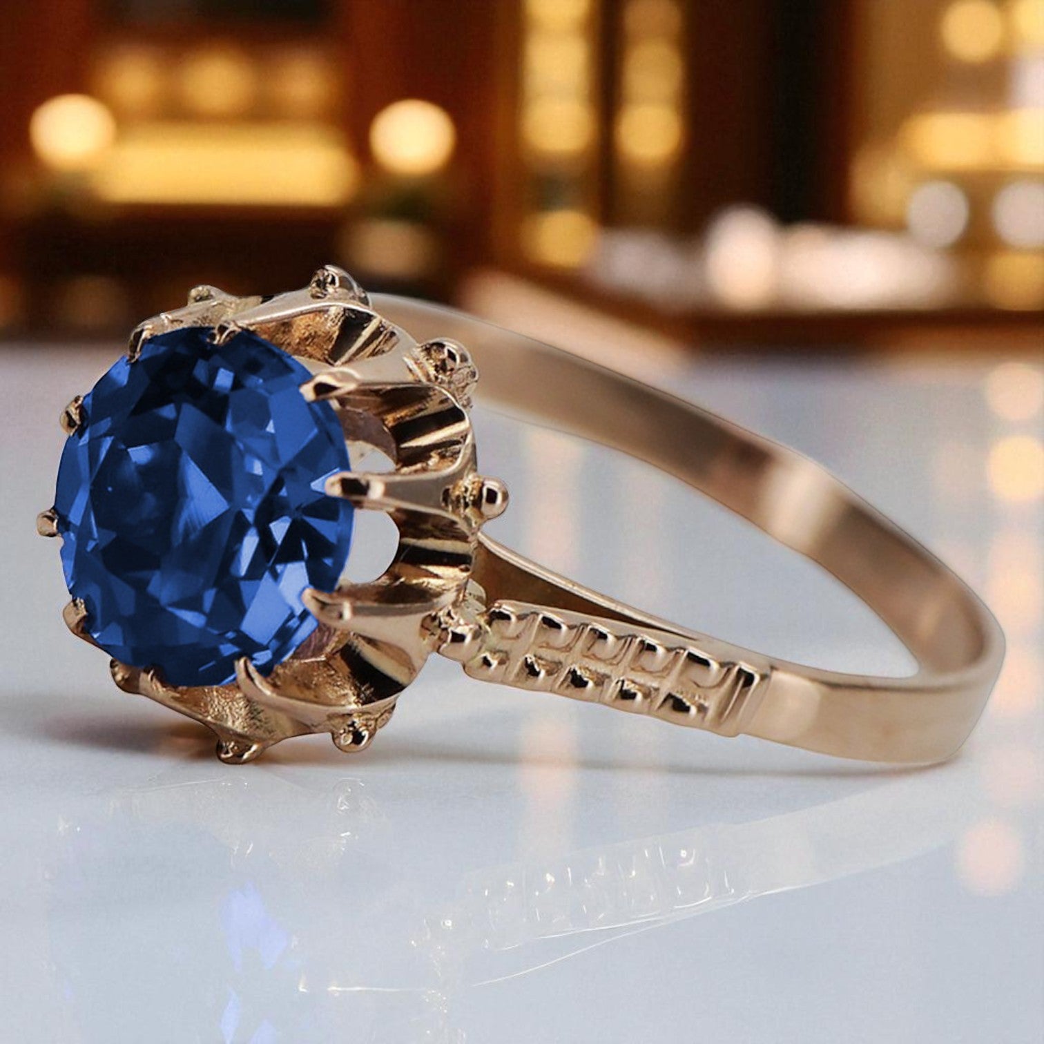 Vintage rose pink 14k gold 585 Sapphire ring vrc045 Vintage vrc045r-sp