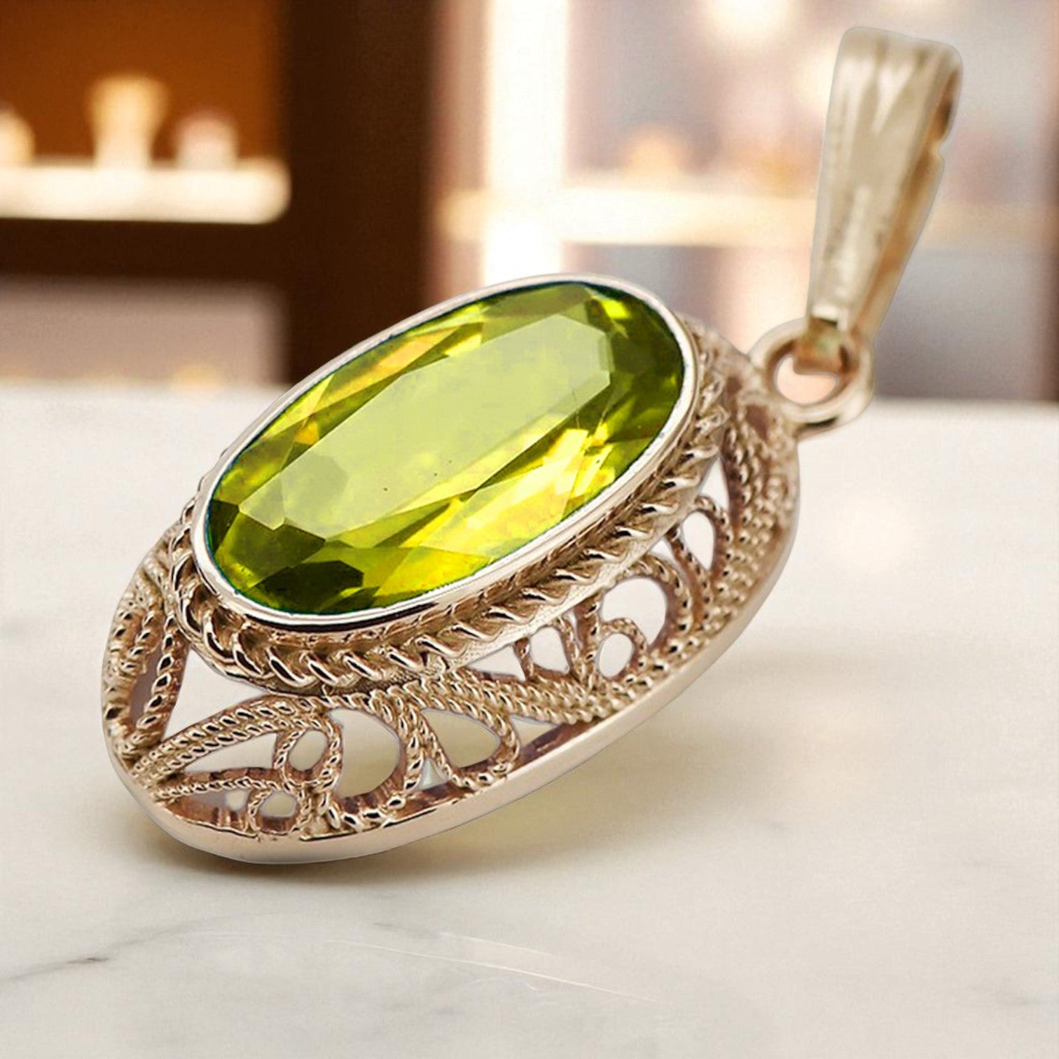 Vintage rose 14k 585 gold perdiot pendant vpc014 Vintage vpc014r-yp