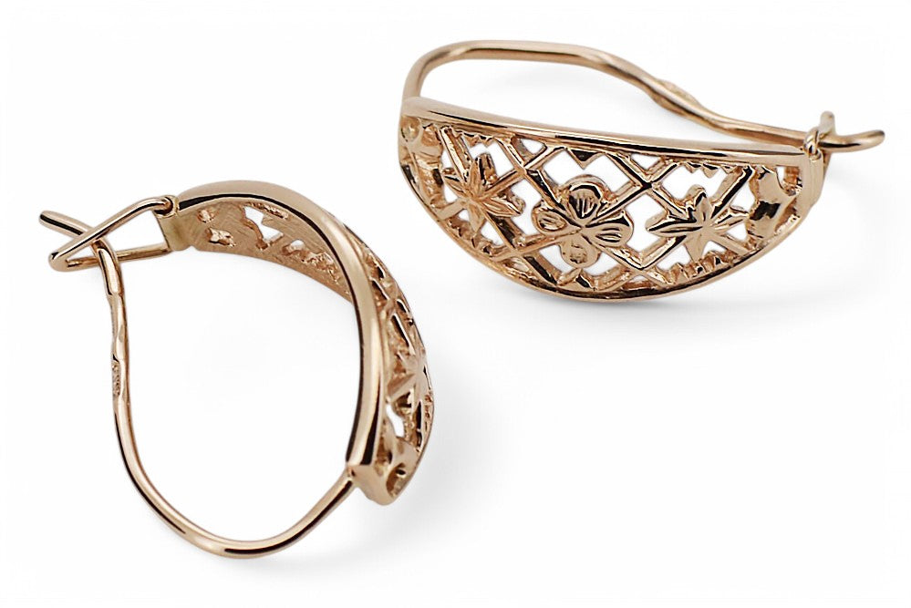 Vintage rose pink 14k 585 gold Vintage openwork earrings ven146