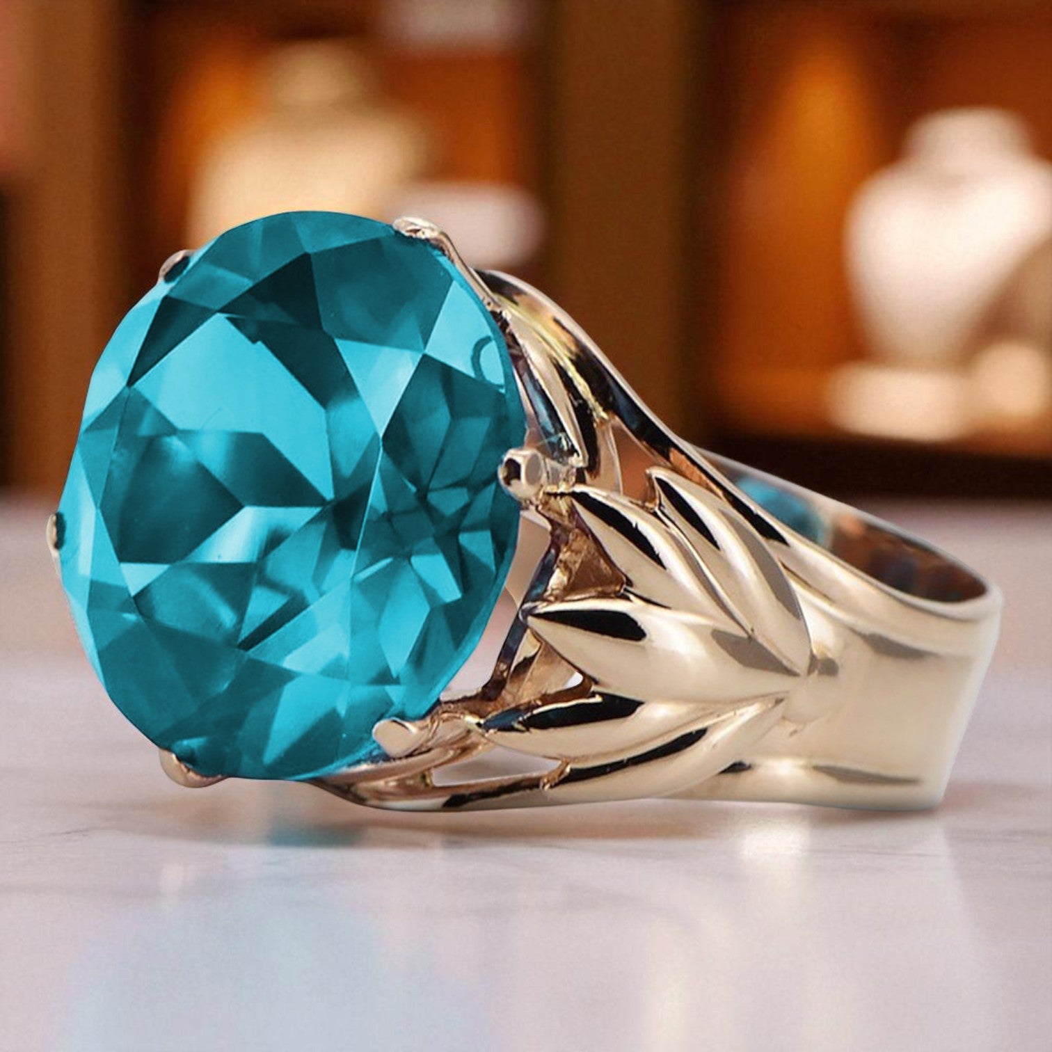 Vintage rose pink 14k gold 585 Aquamarine ring vrc029 Vintage vrc029r-aq