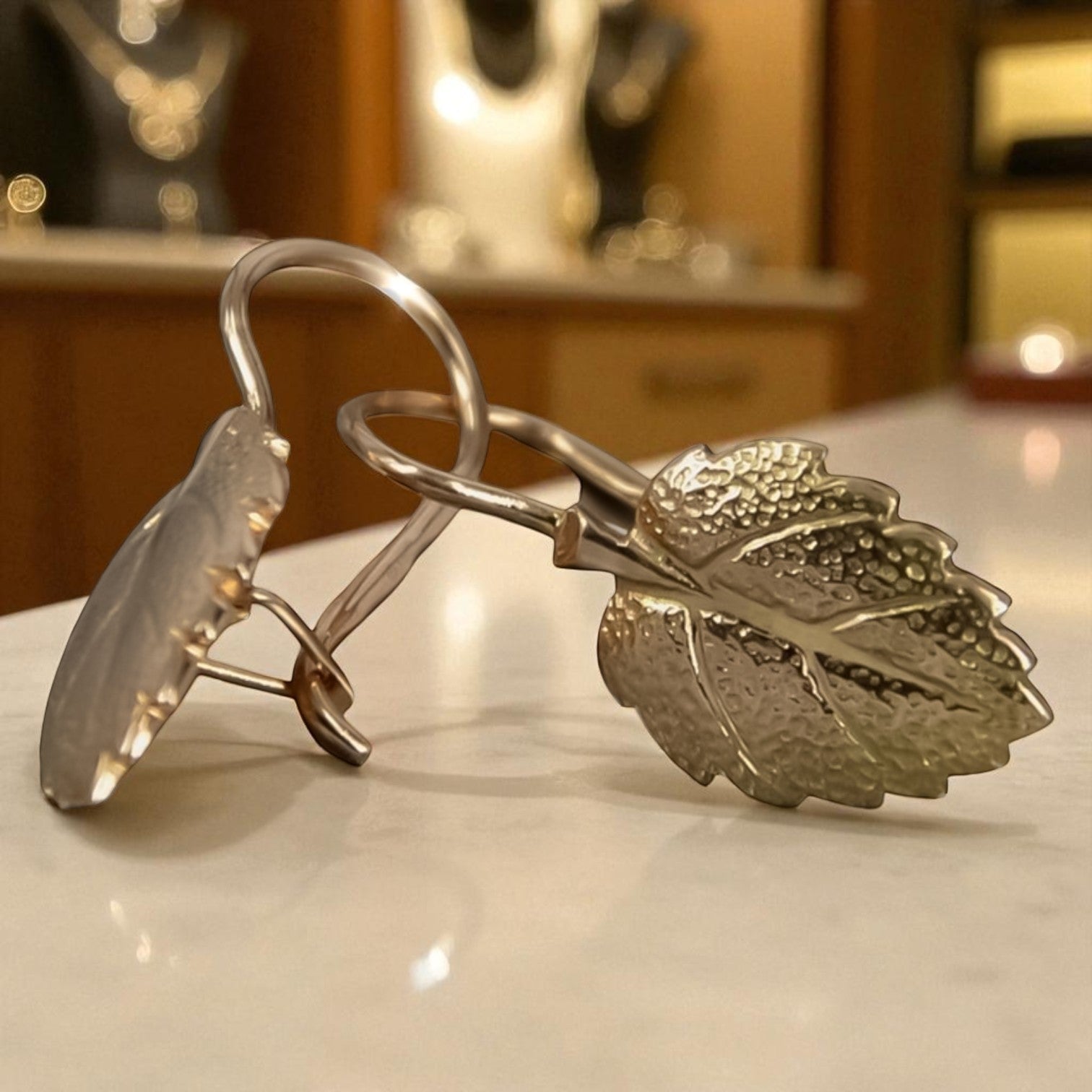 Rose pink 14k 585 gold Vintage leaf earrings ven148