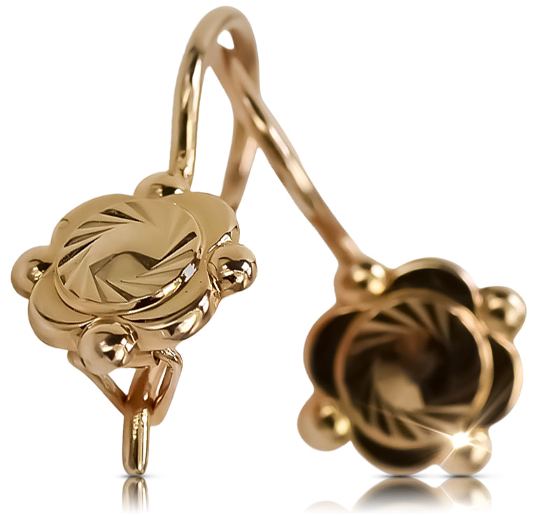 Vintage rose pink 14k 585 gold  Vintage leaf earrings ven082