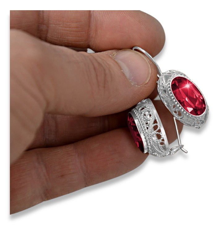 Vintage silver 925 Ruby earrings vec023s Russian Soviet style vec023s-rb