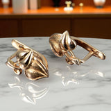 Vintage rose pink 14k 585 gold Vintage leaf earrings ven142