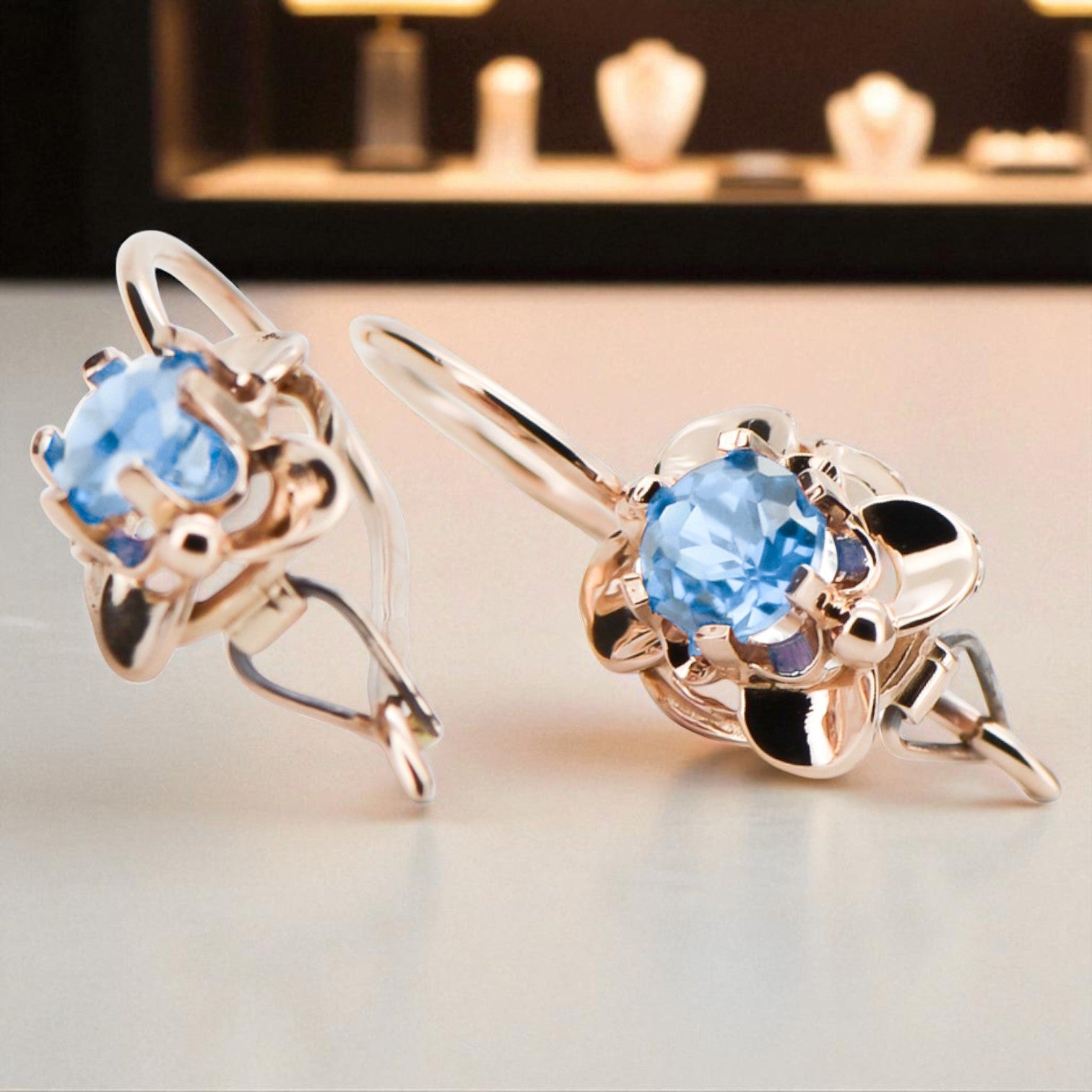 Original Vintage 14K Rose Gold Aquamarine Earrings Vintage vec116r