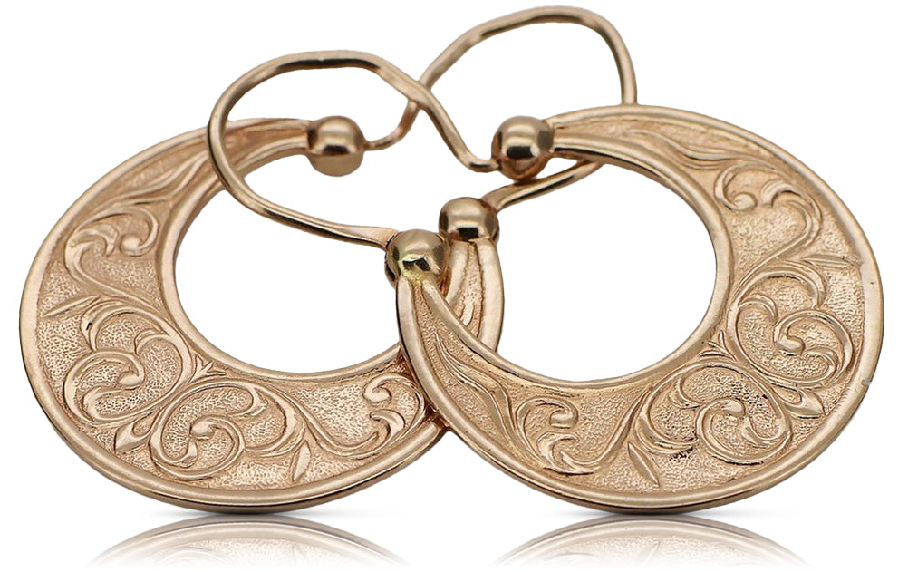 Vintage rose pink 14k 585 gold  Vintage Gipsy earrings ven050