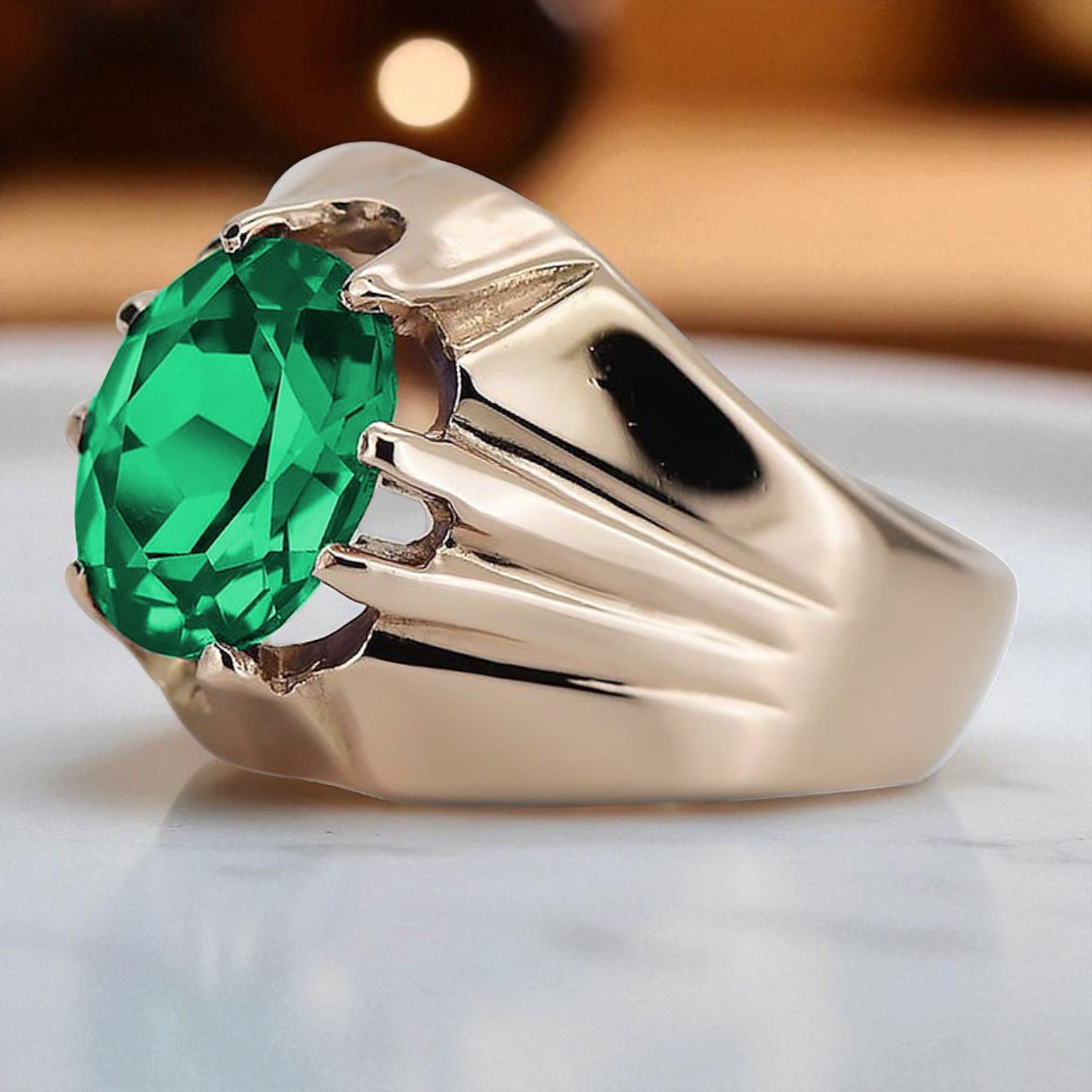 Vintage Rose pink 14k Gold 585 emerald Ring Vintage vrc016r vrc016r-em