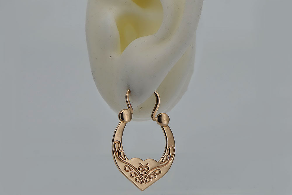 Vintage rose pink 14k 585 gold Vintage Gipsy earrings ven017