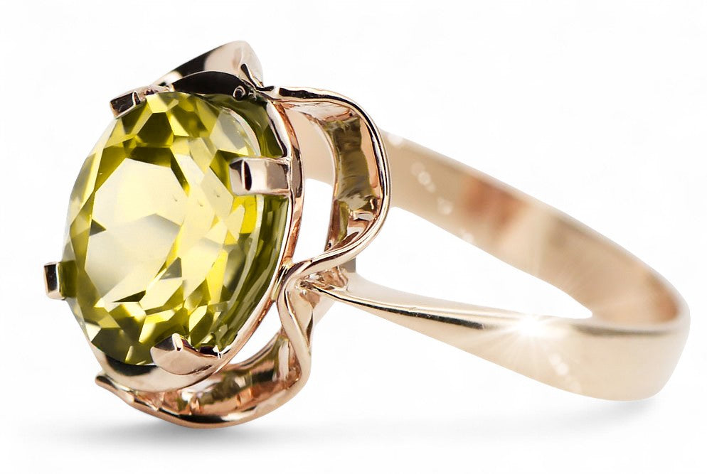 Ring Vintage craft Yellow Peridot Original Vintage 14K Rose Gold vrc206r vrc206r-yp