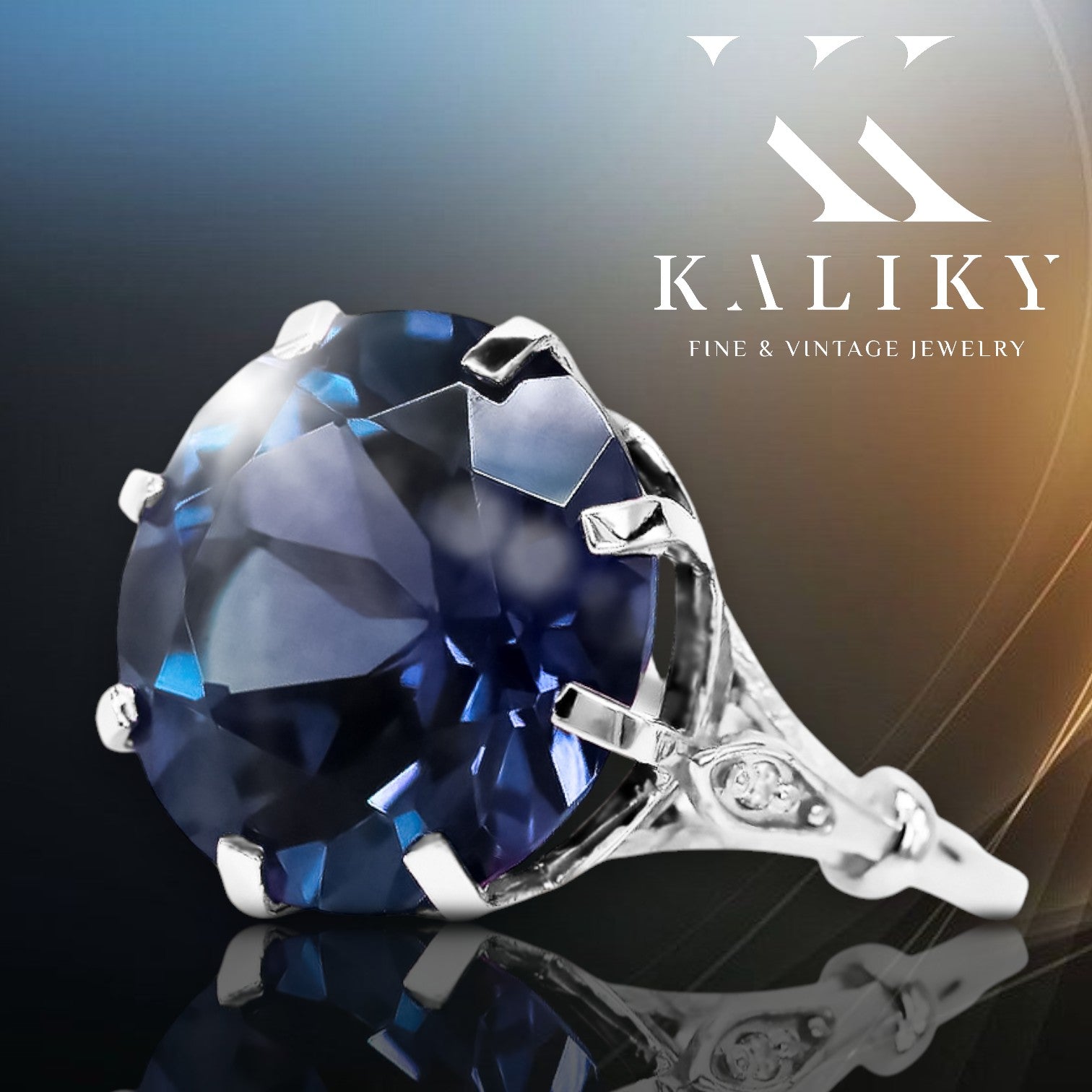 Ring Vintage style Sapphire Sterling silver 925 vrc073s vrc073s-sp