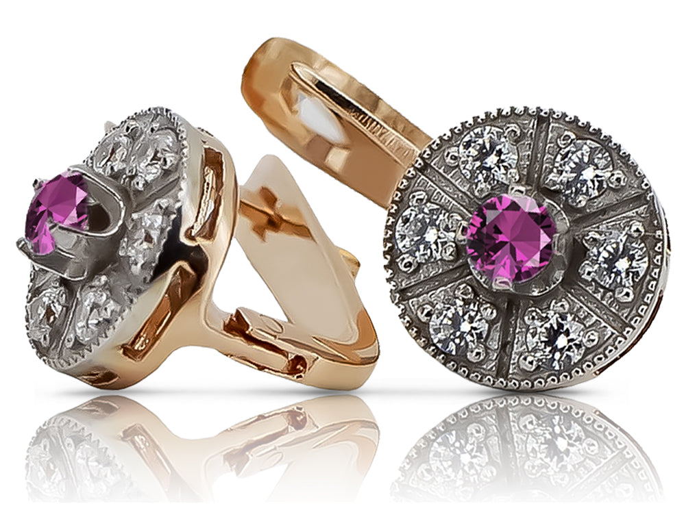 Vintage rose pink 14k 585 gold amethyst earrings vec161rw Vintage vec161rw-am