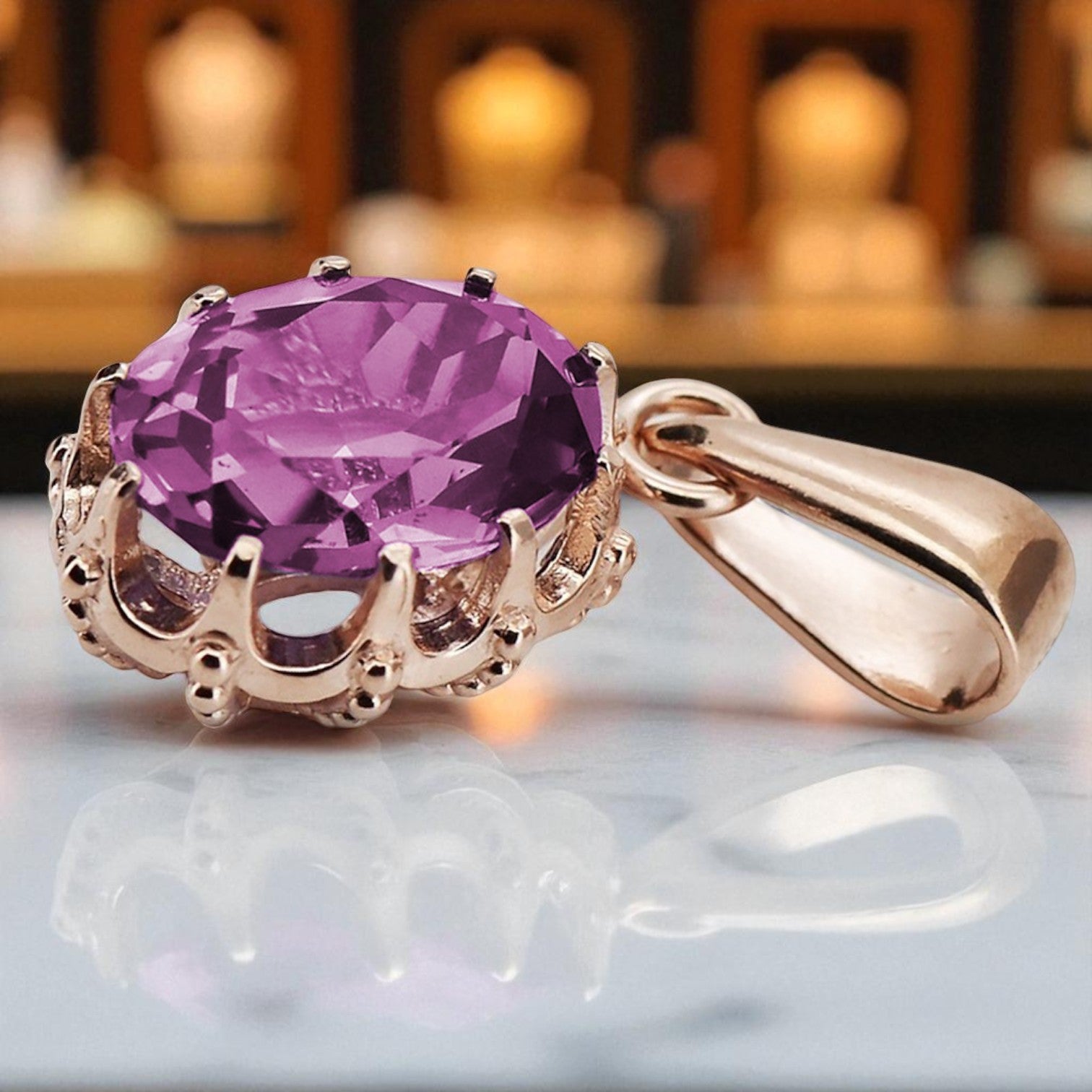 Pendant Vintage style Amethyst Original Vintage 14K Rose Gold vpc008r