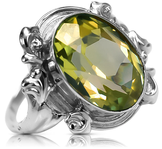 Vintage craft Ring Yellow Peridot Sterling silver 925 vrc100s