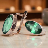 Rose pink 14k 585 gold emerald earrings vec001 Vintage Russian Soviet style