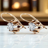 Rose pink 14k 585 gold zircon earrings vec092 Vintage Russian Soviet style