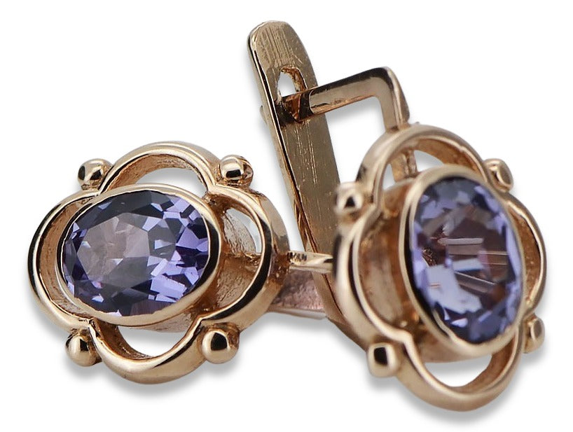14k Rose Gold Alexandrite Earrings vec033r-ax Russian Soviet Vintage style