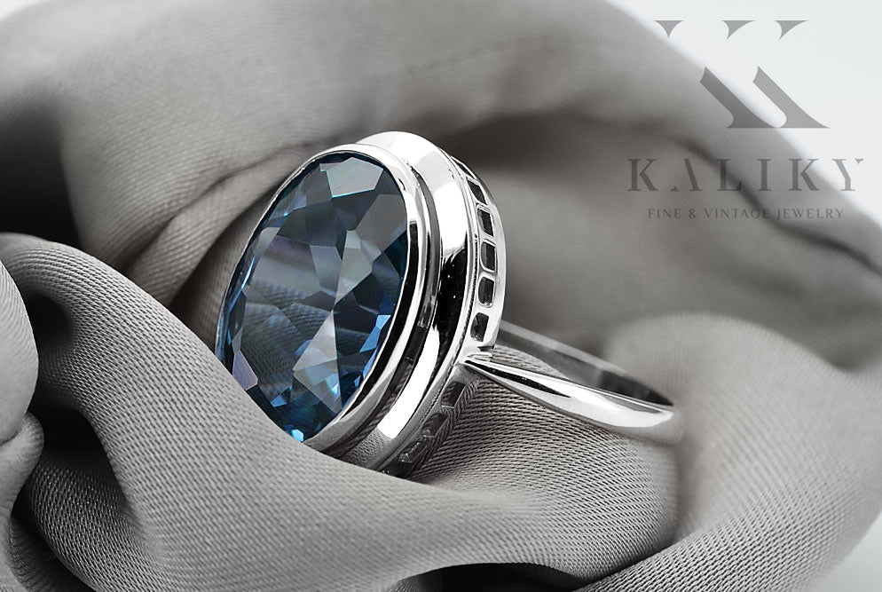 Silver 925 Aquamarine ring vrc285s Vintage Russian Soviet style