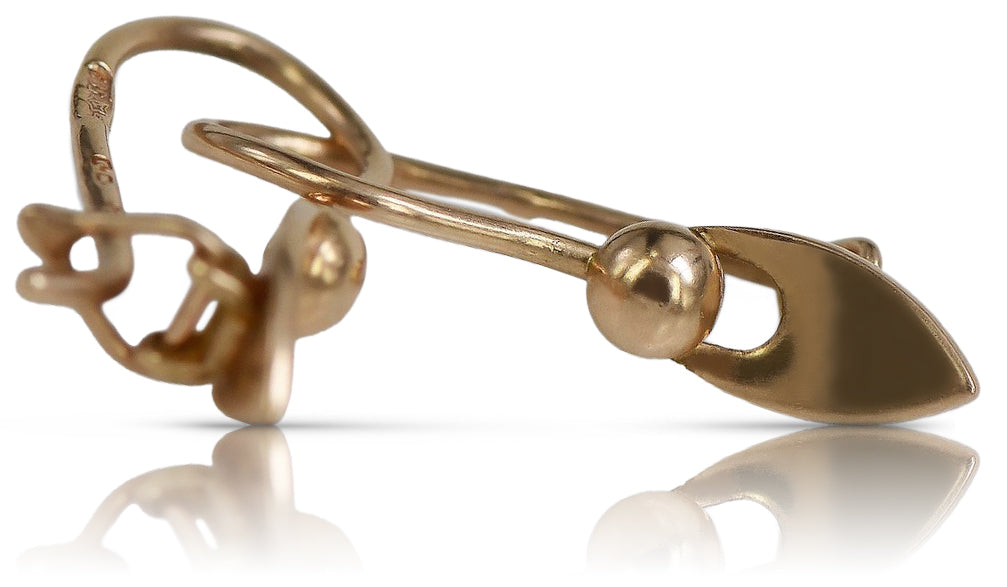 Vintage rose pink 14k 585 gold Vintage leaf earrings ven208