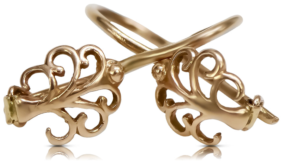 Vintage rose pink 14k 585 gold  Vintage leaf earrings ven201