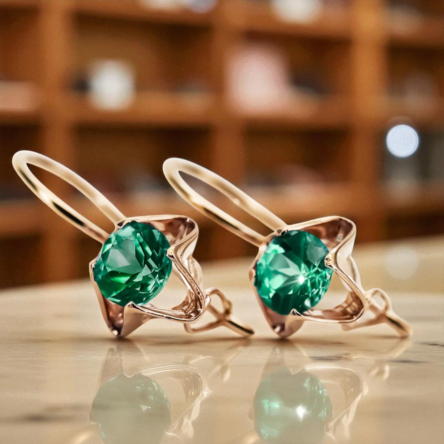 Earrings Emerald Original Vintage 14K Rose Gold Vintage vec142r vec142r-em